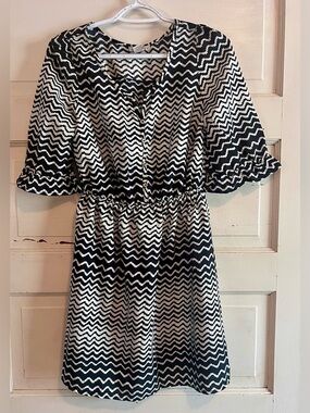 Rebellion Black And White Chevron Midi Dress